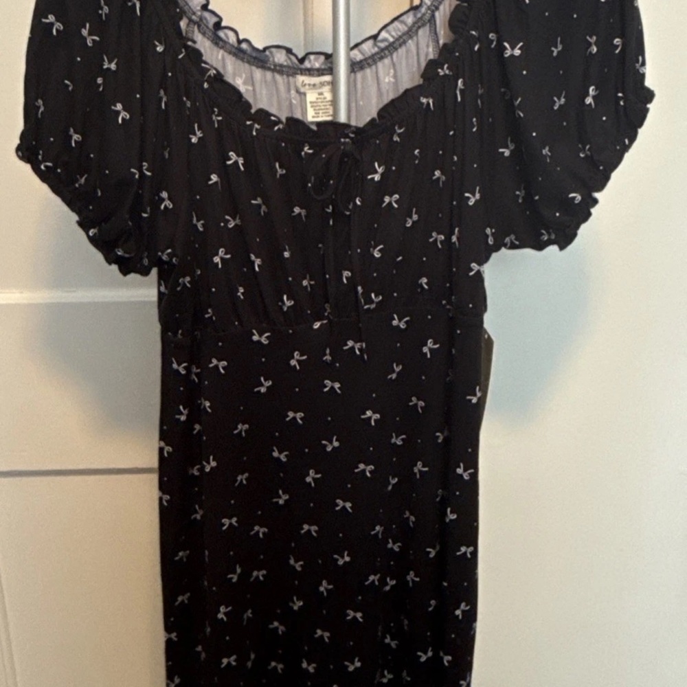 NWT Love Soho Dress 2XL Black White Bow Print Puff Sleeve Milkmaid Coquette 2X
